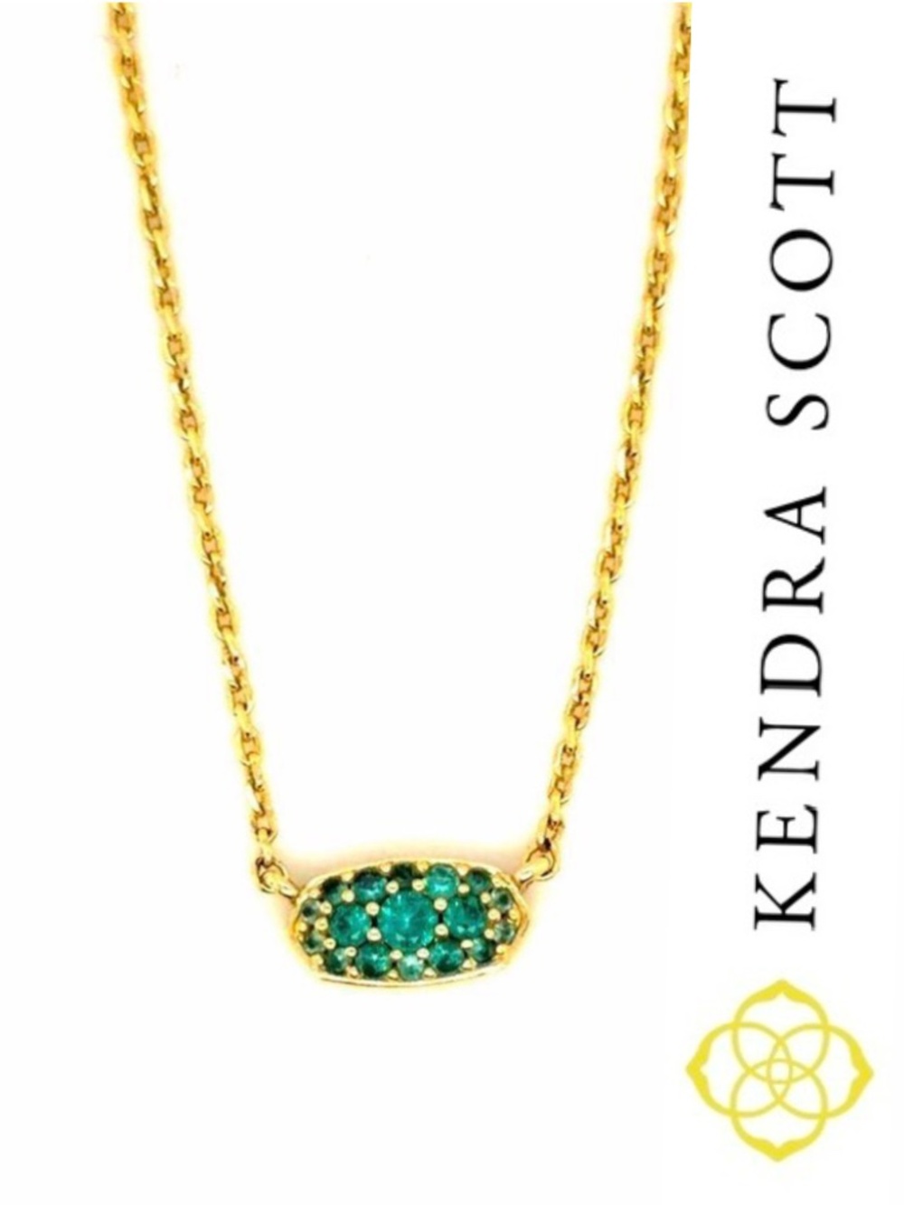 NWT KENDRA SCOTT GRAYSON PAVE GREEN STONE PENDANT GOLD NECKLACE